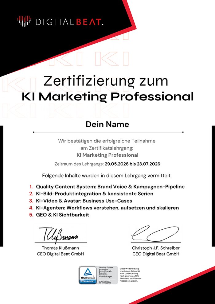 Musterzertifikat KI Marketing Professional